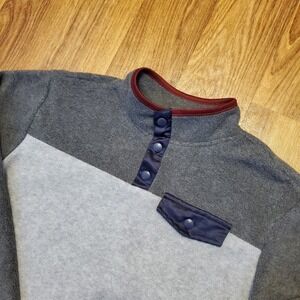 7 For All Mankind Pullover‎ Sweater Men XL Gray Navy Fleece Snap Pocket Casual